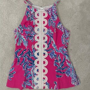 Lilly Pulitzer Ladies Top Size 2, with white embellishment trim